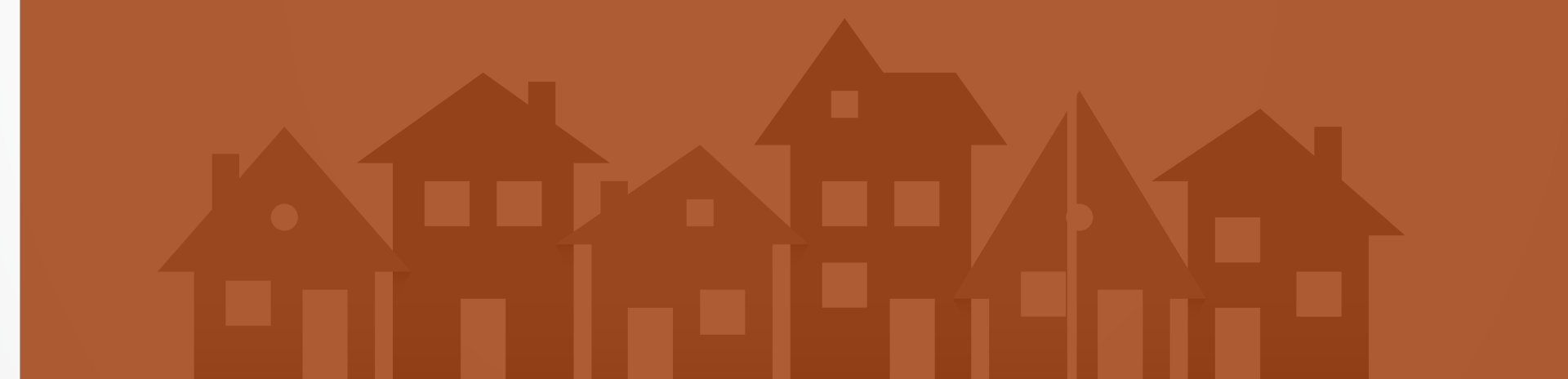 Rust-colored silhouette of houses and buildings against a light tan background