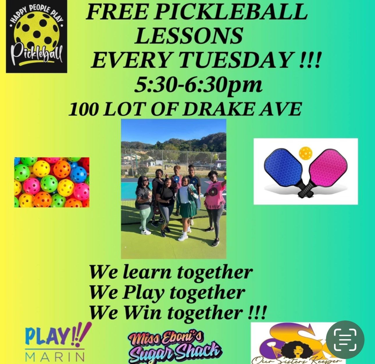 An advertisement for free pickleball lessons every tuesday