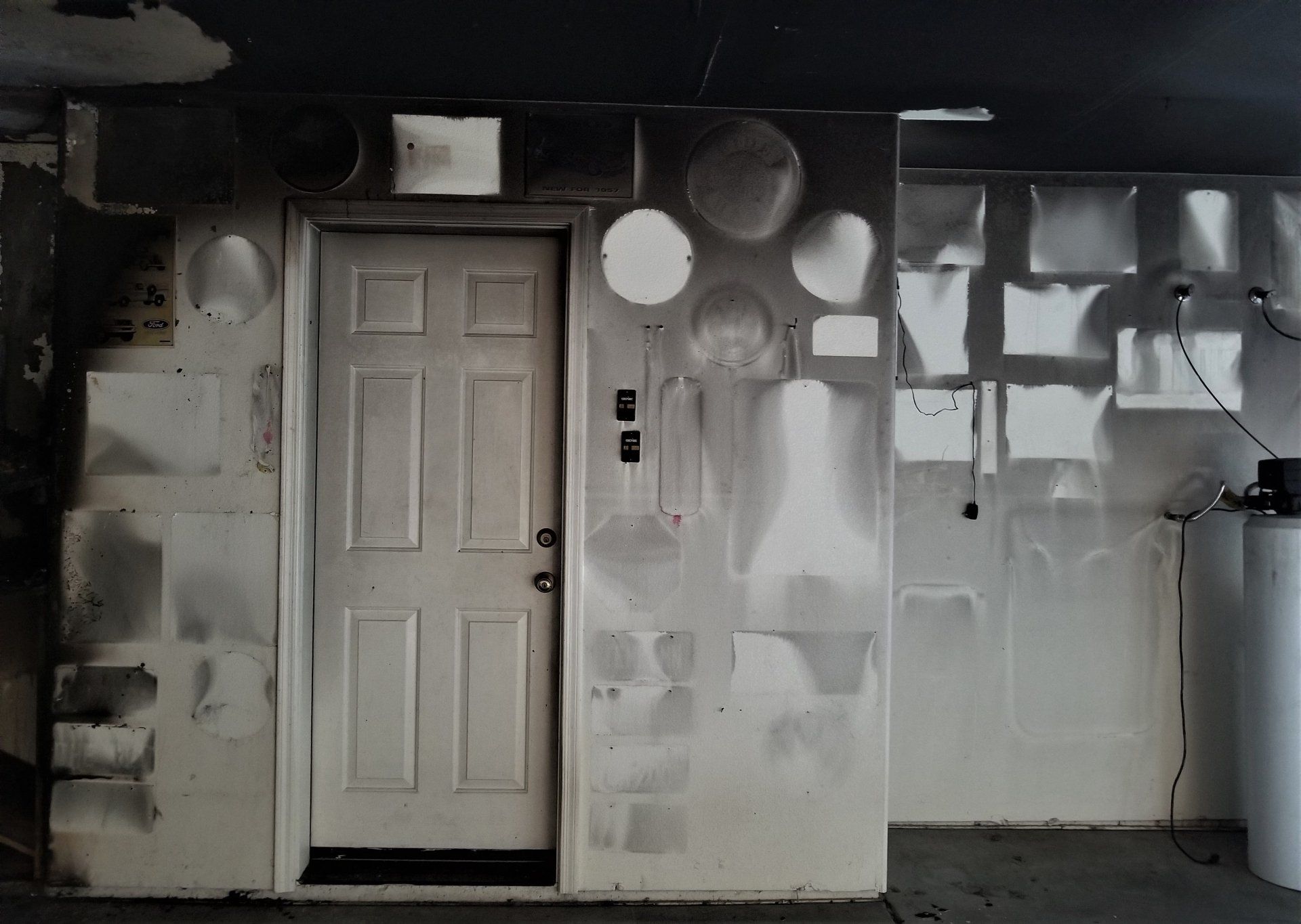 Smoked stained walls of garage