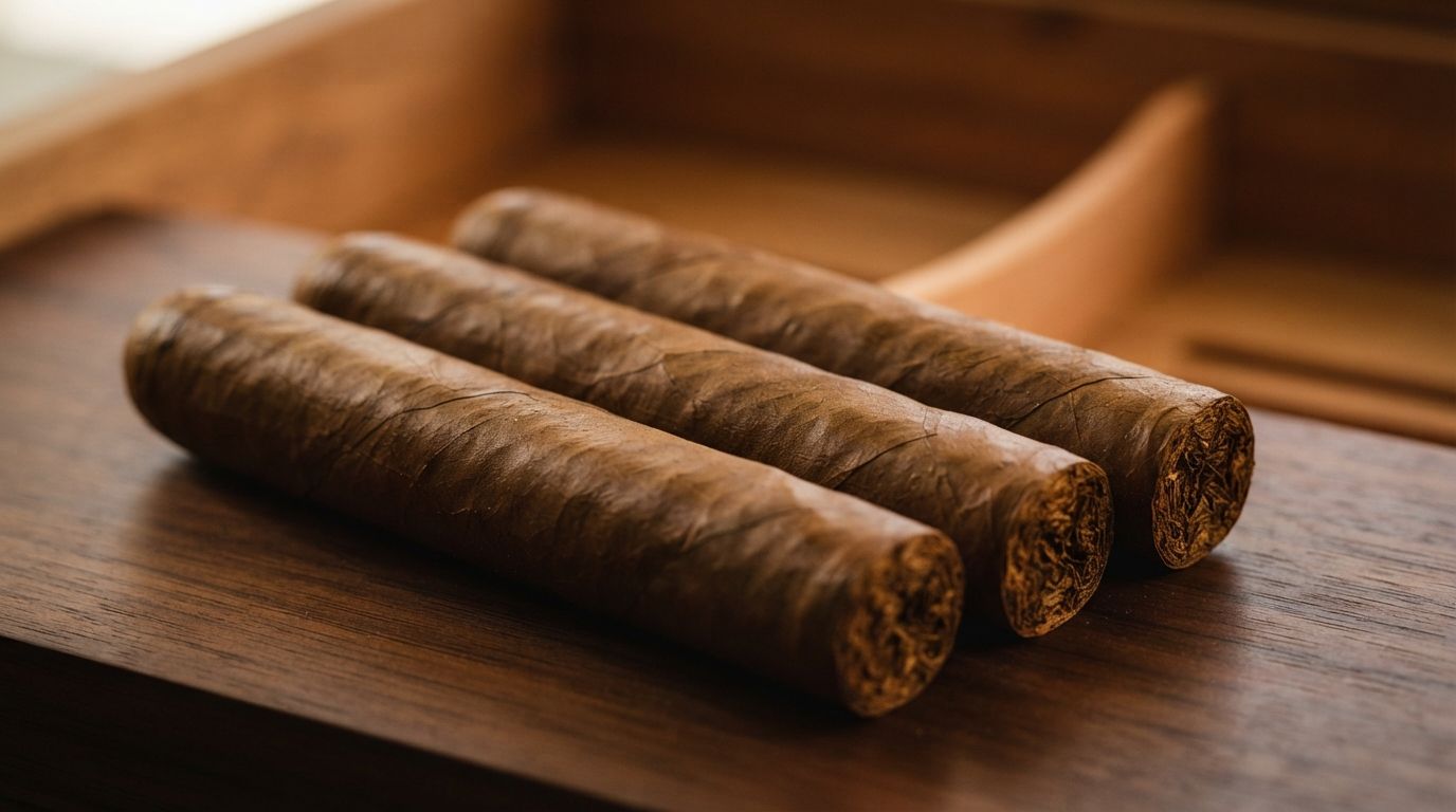Person lighting a cigar with a lighter, close-up in a warm indoor setting.