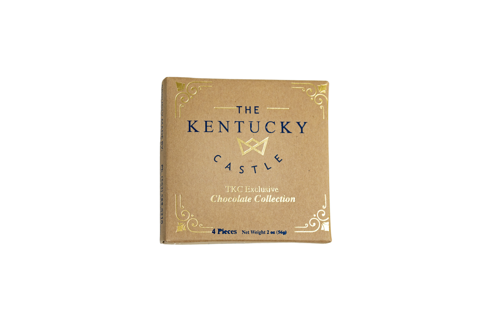 a box of chocolates with The Kentucky Castle branding on it