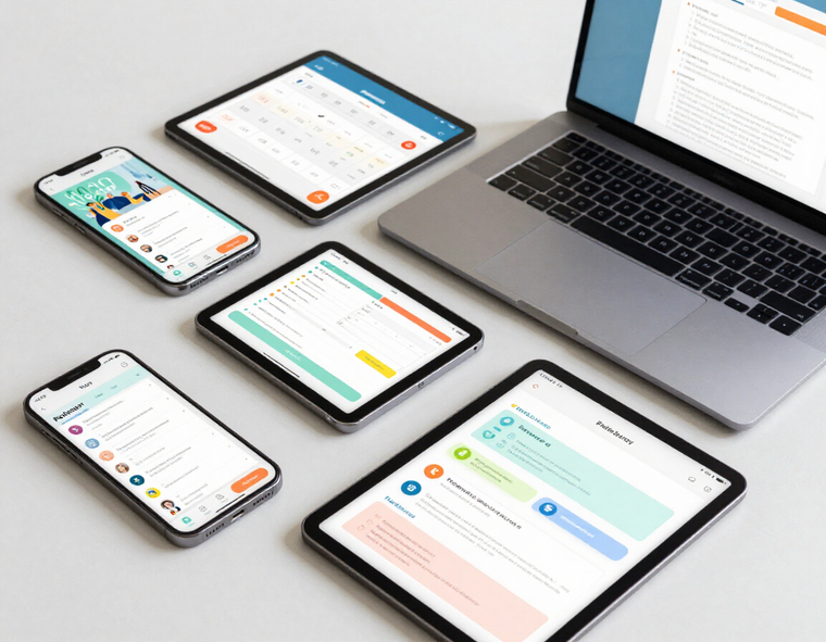 ACCT Digitals app screens on multiple devices