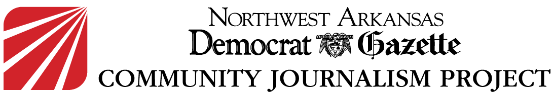 Logo for the Northwest Arkansas Democrat-Gazette Community Journalism Project, featuring a red icon and stylized text.