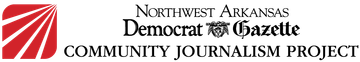 Logo for the Northwest Arkansas Democrat-Gazette Community Journalism Project, featuring a red icon and stylized text.