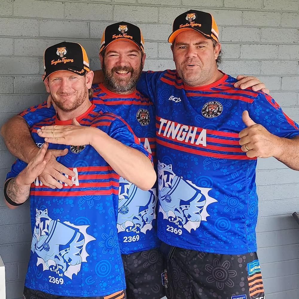 Three Men Wearing Tingha Jerseys Are Posing For A Picture — Inverell Sporties in Inverell, NSW