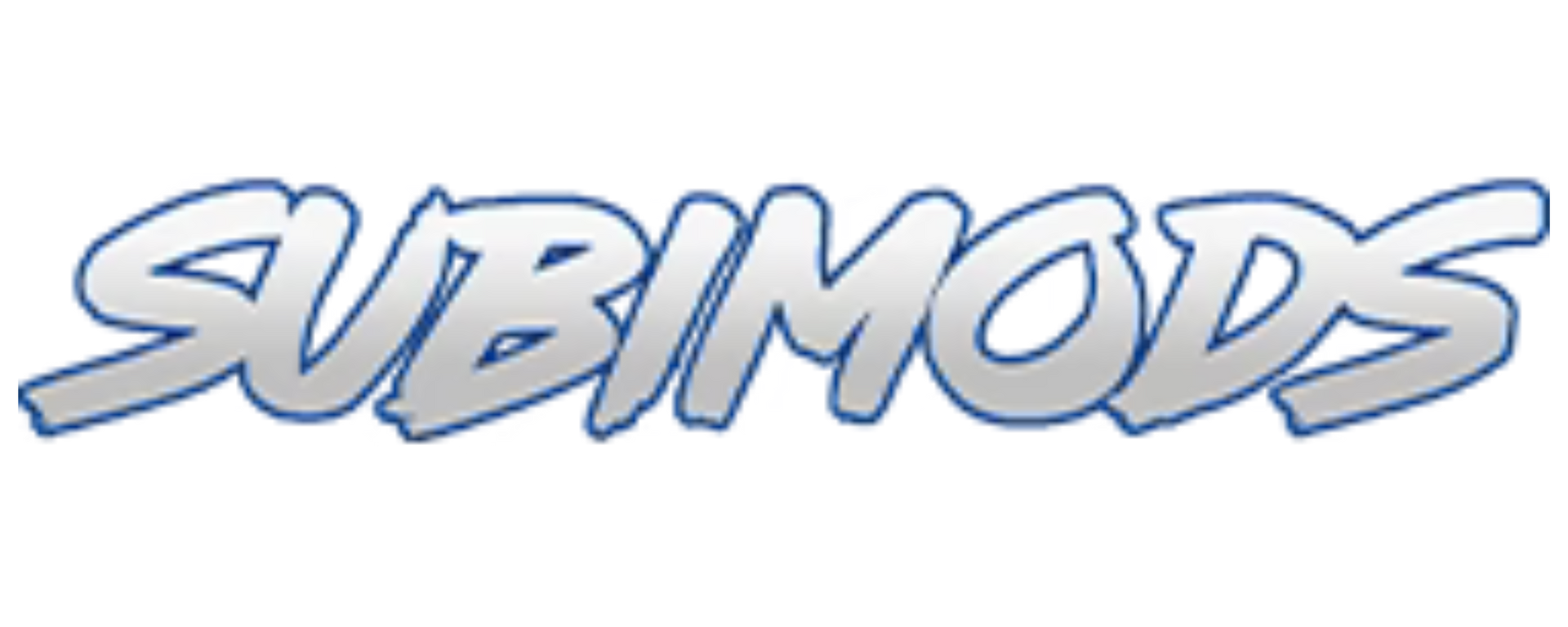 A blue and white logo for submods on a white background