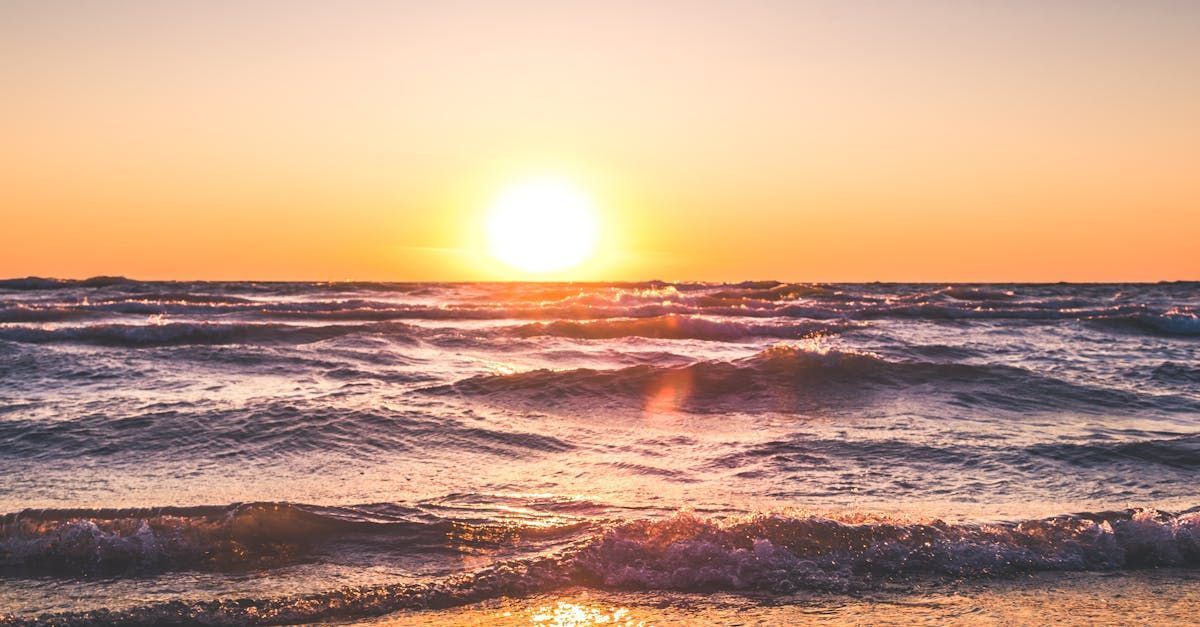 The sun is setting over the ocean.