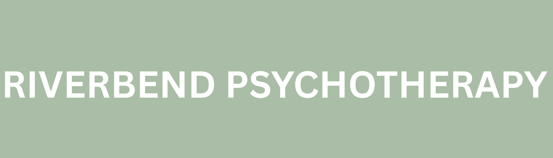 White “RIVERBEND PSYCHOTHERAPY” text on a pale green background