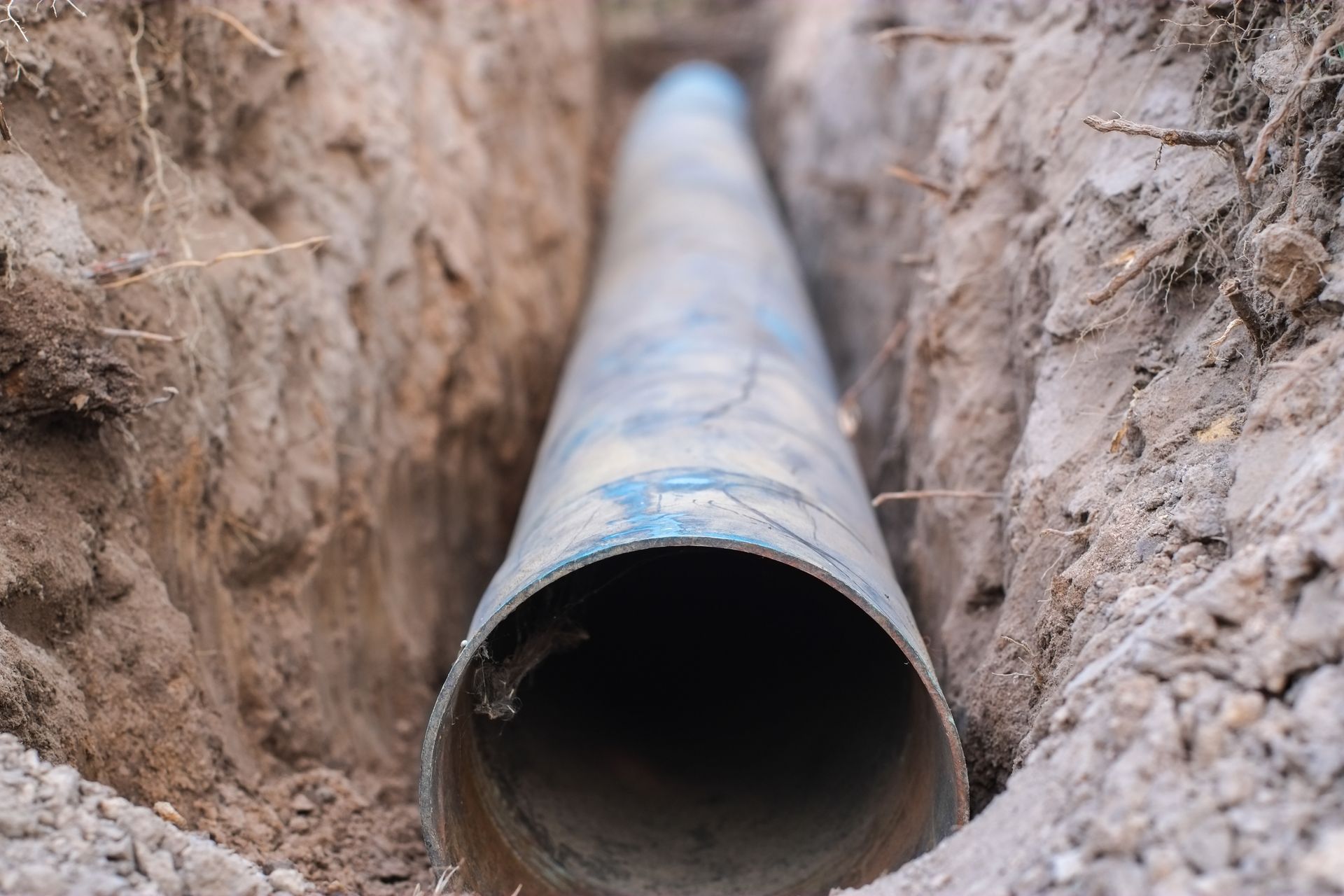 Excavation crew digging a trench to access an underground sewer pipe