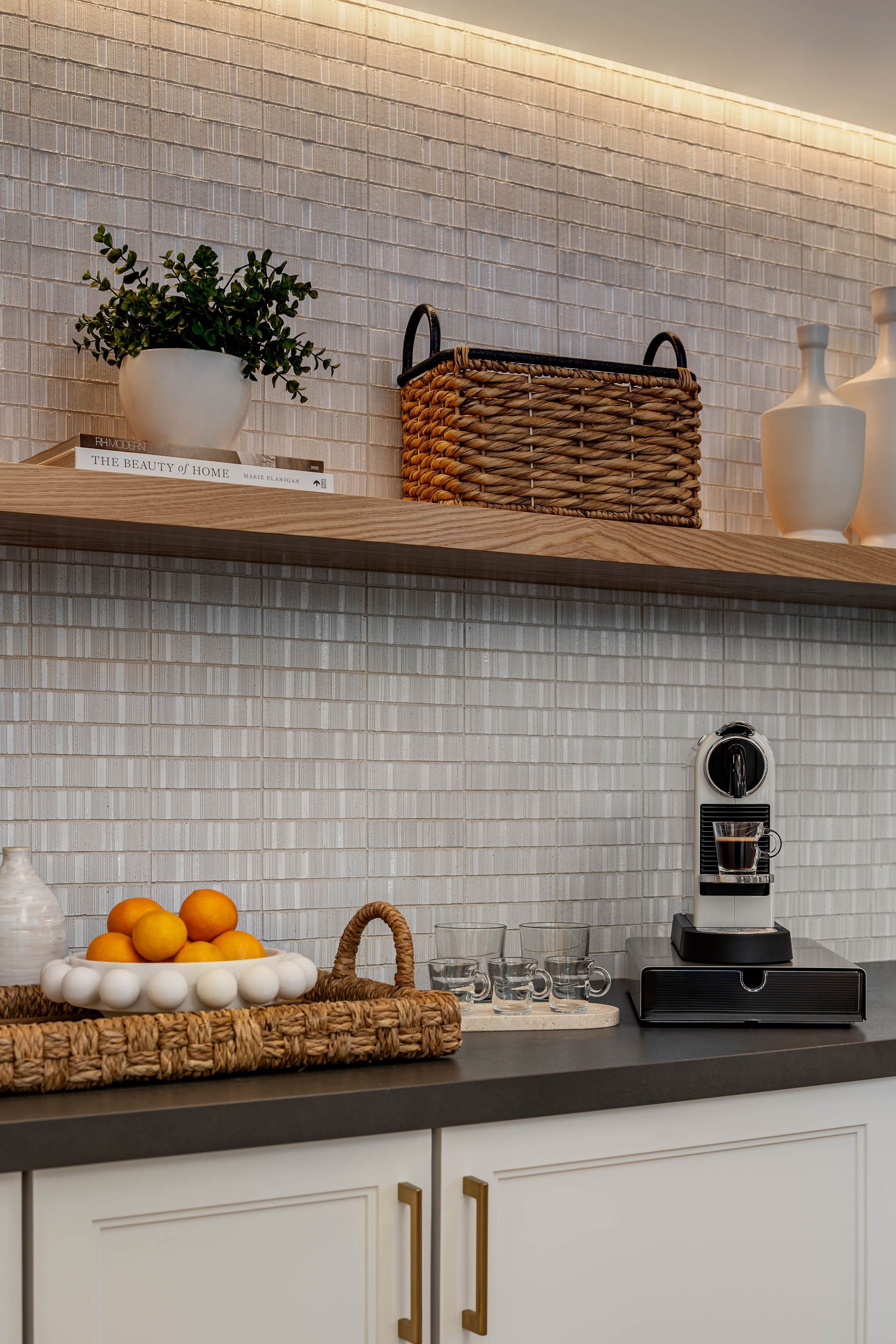 Coffee nook with oranges and coffee machine
