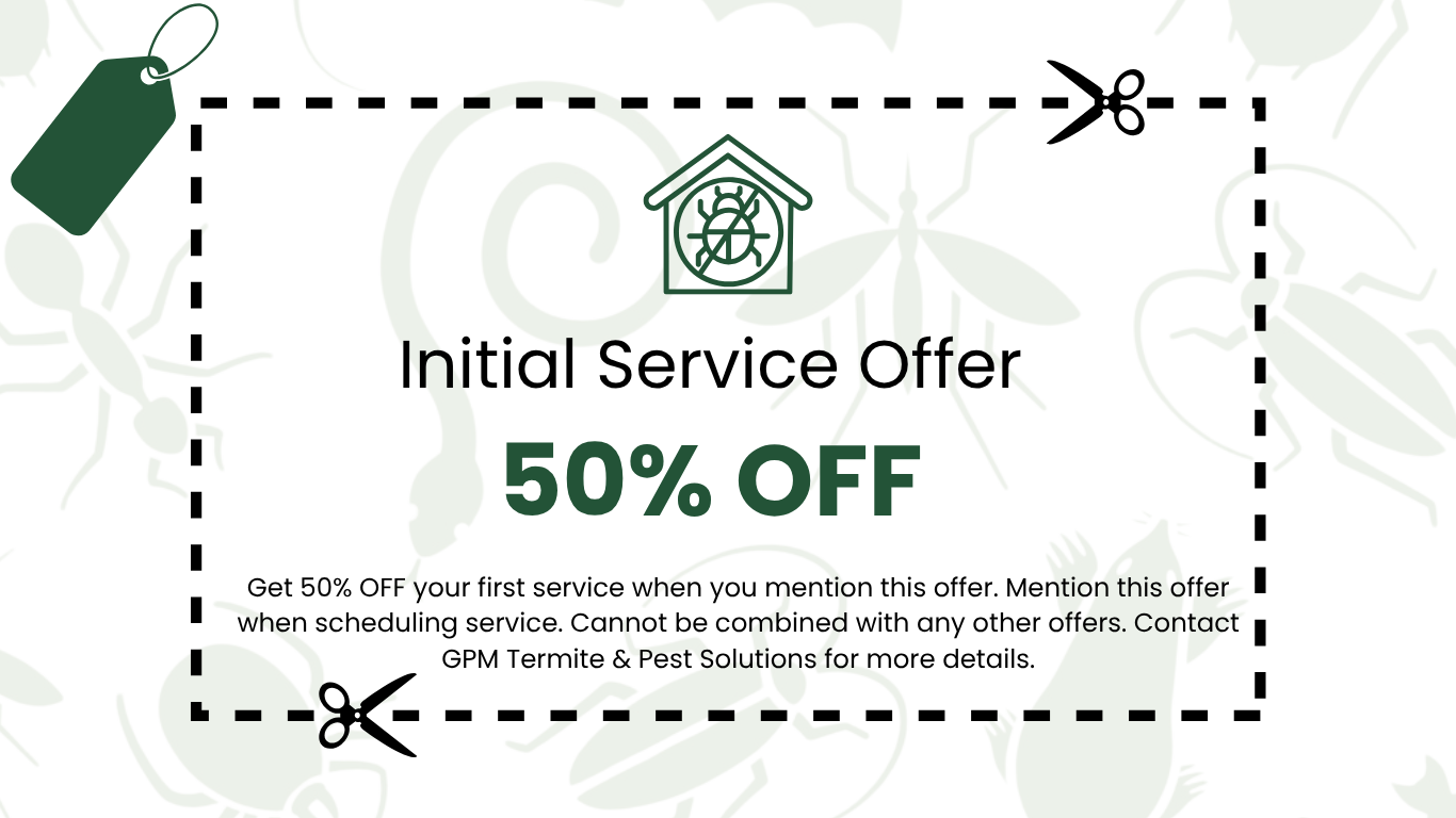 50% off coupon for GPM Termite & Pest Solutions.