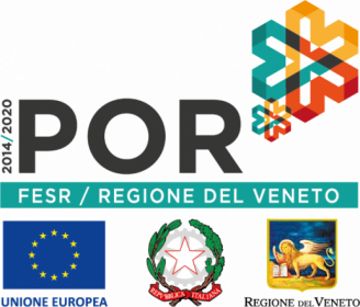 Loghi per il programma POR FESR Veneto 2014-2020, inclusi gli emblemi dell'Unione Europea, dell'Italia e del Veneto.