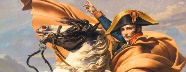 A soldier in a uniform and hat rides a horse, pointing upward against a mountainous background with a flowing cape.
