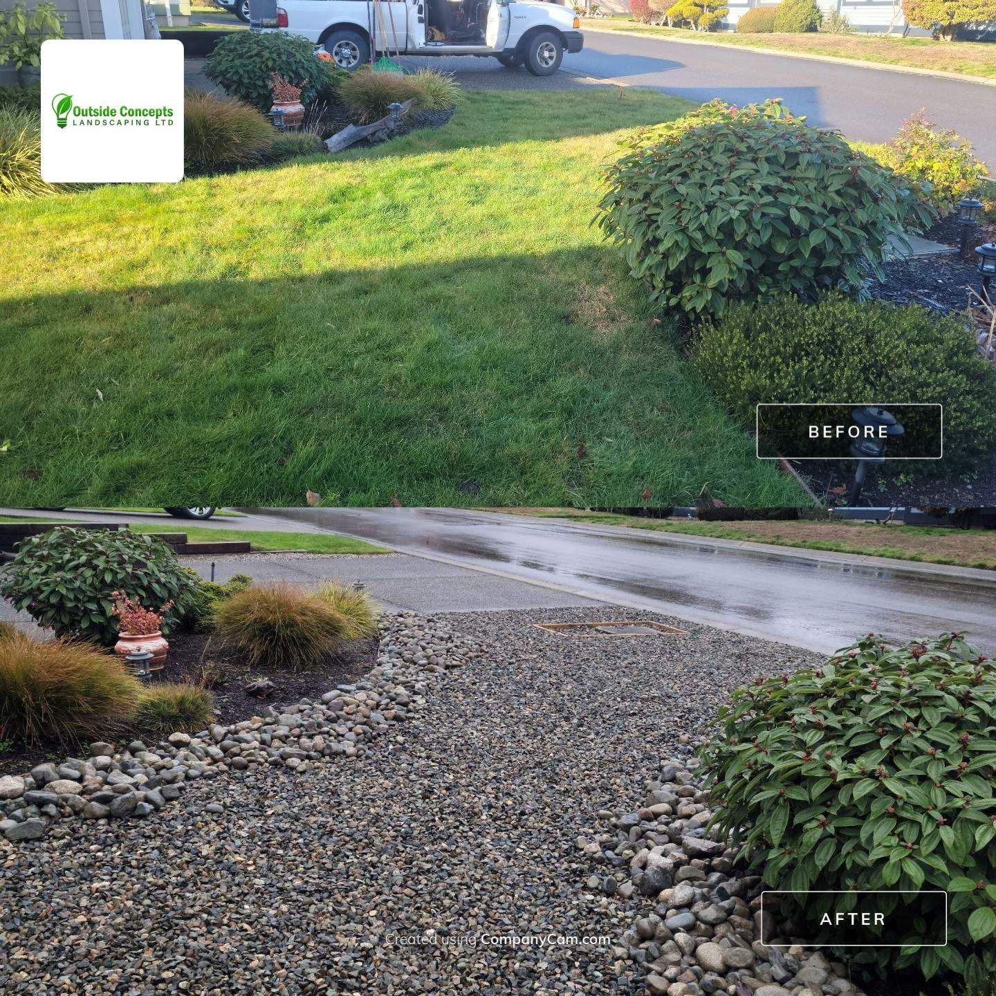 A picture of a lawn before and after being mowed.