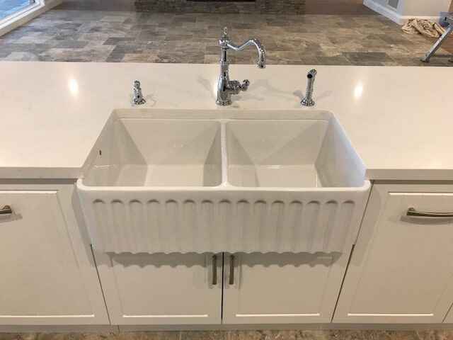 40mm stone benchtop with Butlers Sink — West Stone Benchtops in Orange, NSW