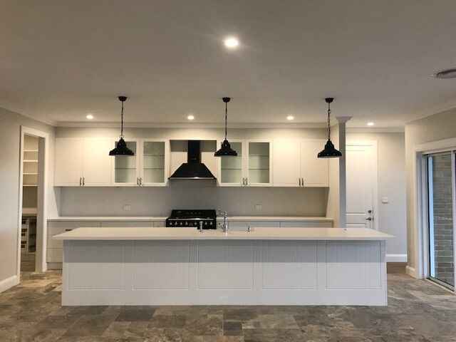 Stone Benchtop Renovation with Silver Travertine French Pattern Flooring — West Stone Benchtops in Orange, NSW
