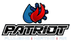 Logo for Patriot Plumbing, Heating, Air: blue water drop, snowflake, red flame, and text on a white background.