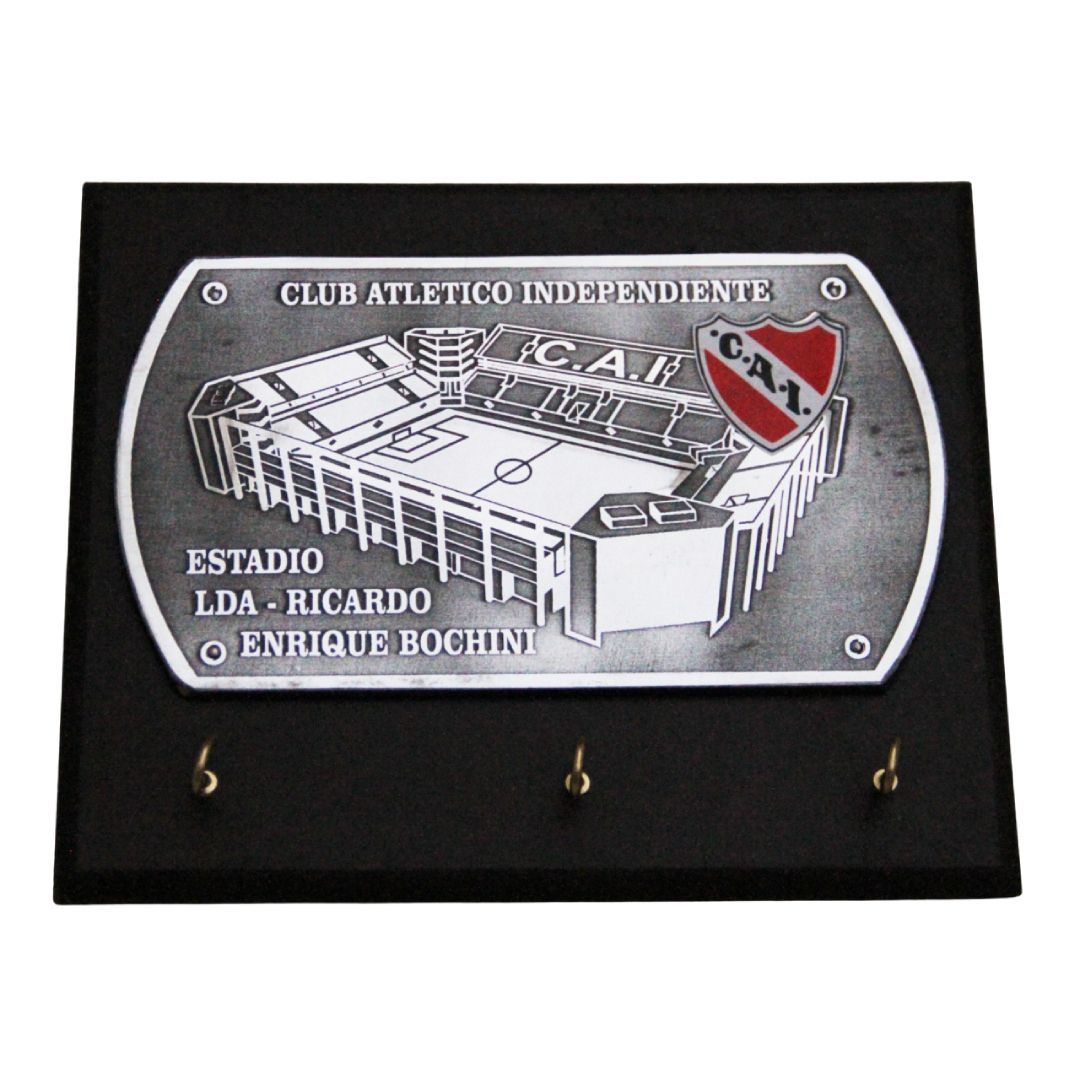 Plaque for Club Atlético Independiente’s Estadio Lda. Ricardo Enrique Bochini on a black base