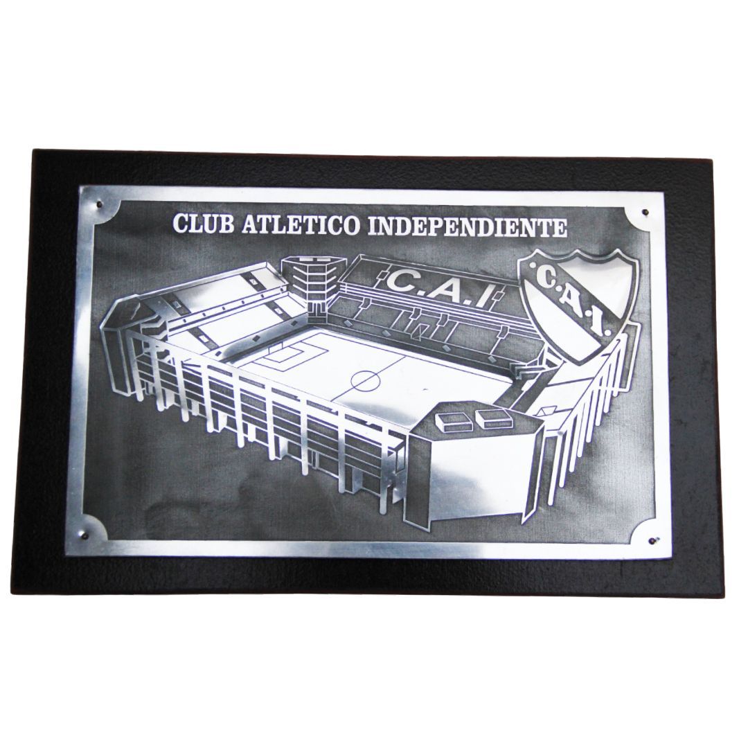 Plaque for Club Atlético Independiente’s Estadio Lda. Ricardo Enrique Bochini on a black base