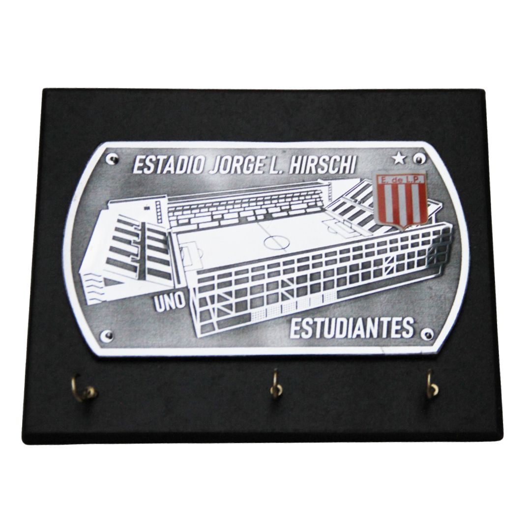 Plaque commemorating Club de Gimnasia y Esgrima La Plata, mounted on a black base.