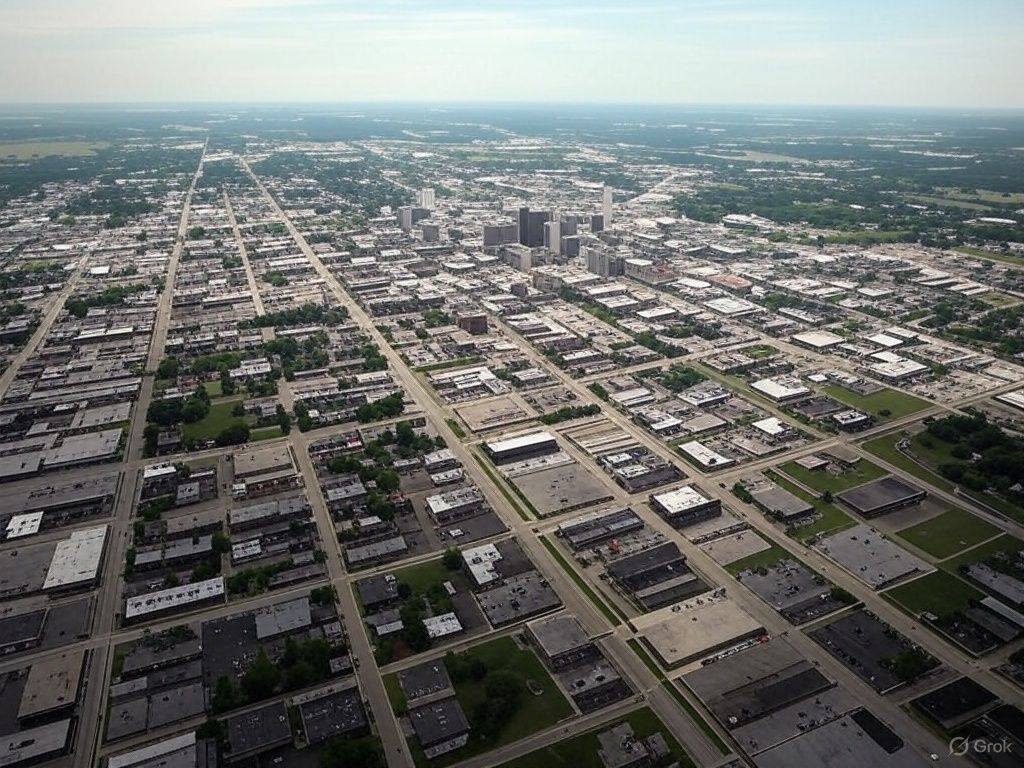 An aerial view of a city with lots of buildings