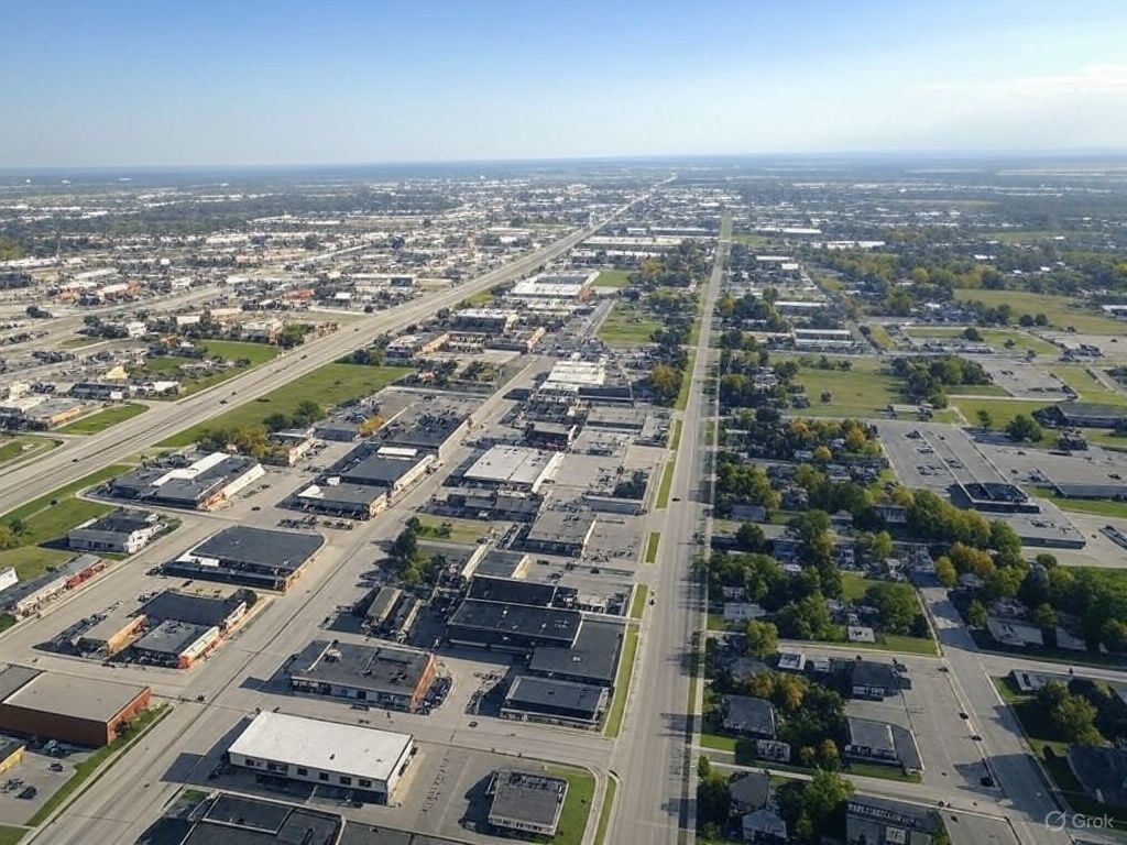 An aerial view of a city with lots of buildings