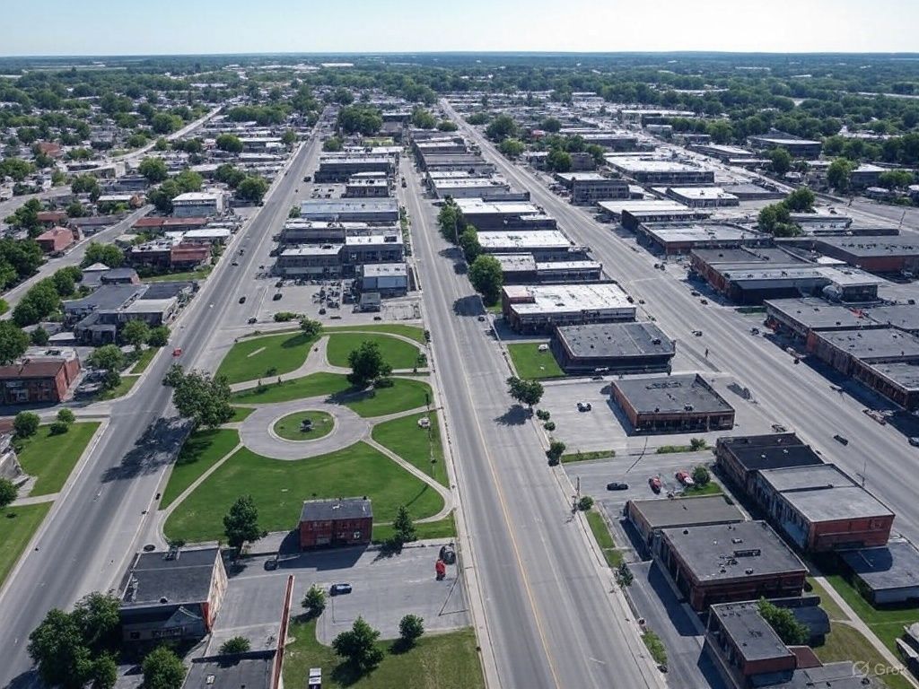 An aerial view of a city with lots of buildings and roads