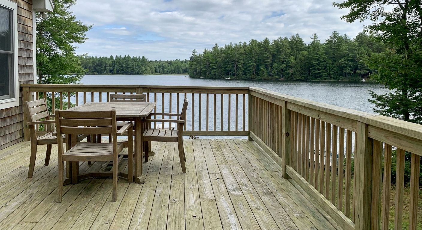 Pressure-treated wood deck