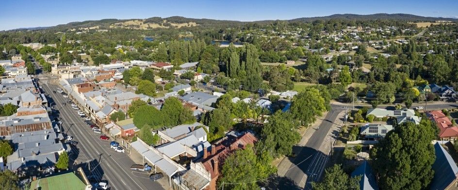 Aerial View of A Town with Buildings and Surrounding Hills — Cartech Australia in Beechworth, NSW