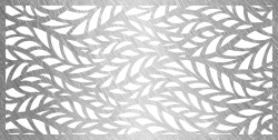 A stainless steel screen with a pattern of white leaves on it.