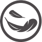A pair of feathers in a circle on a white background.