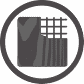 A black and white icon of a fence in a circle.