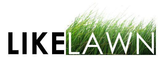 The word likelawn is surrounded by grass on a white background.