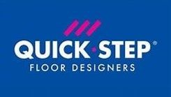 The quick step floor designers logo is on a blue background.