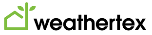 The weathertex logo has a green house and leaves on it.