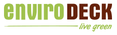 A green and red logo for enviro deck live green