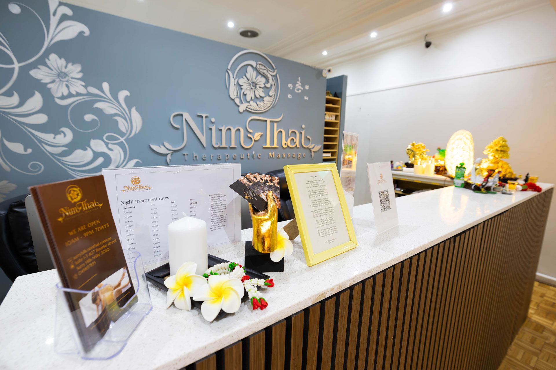Reception desk at Nim Thai Therapeutic Massage Surry Hills, Taylor Square, Oxford Street Darlinghurst