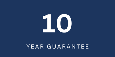 10-year guarantee badge on a blue background with white text