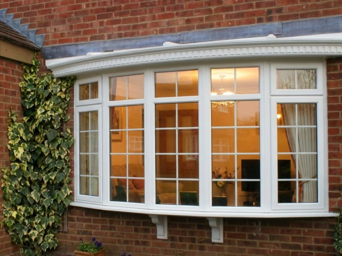 Bow window canopy with PVC windows