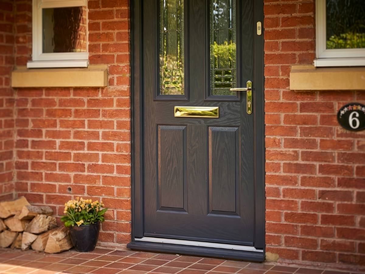 Traditional Carnoustie composite front door in Black installed for a property in Stratford-upon-Avon.