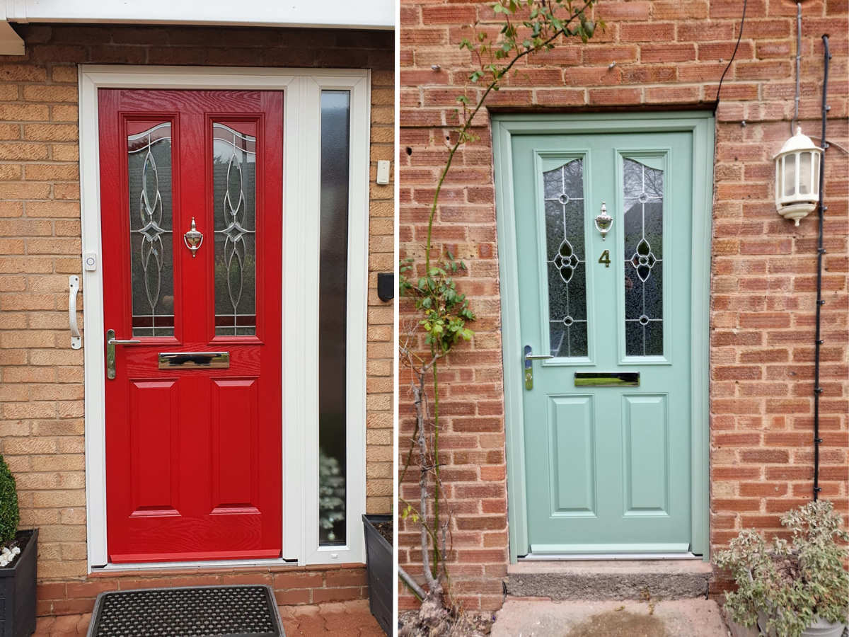 Composite doors with stained glass