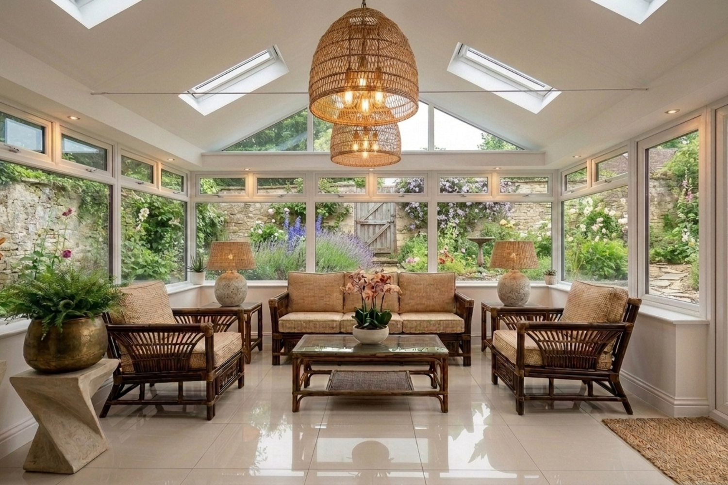 Solid roof conservatory with plastered ceiling