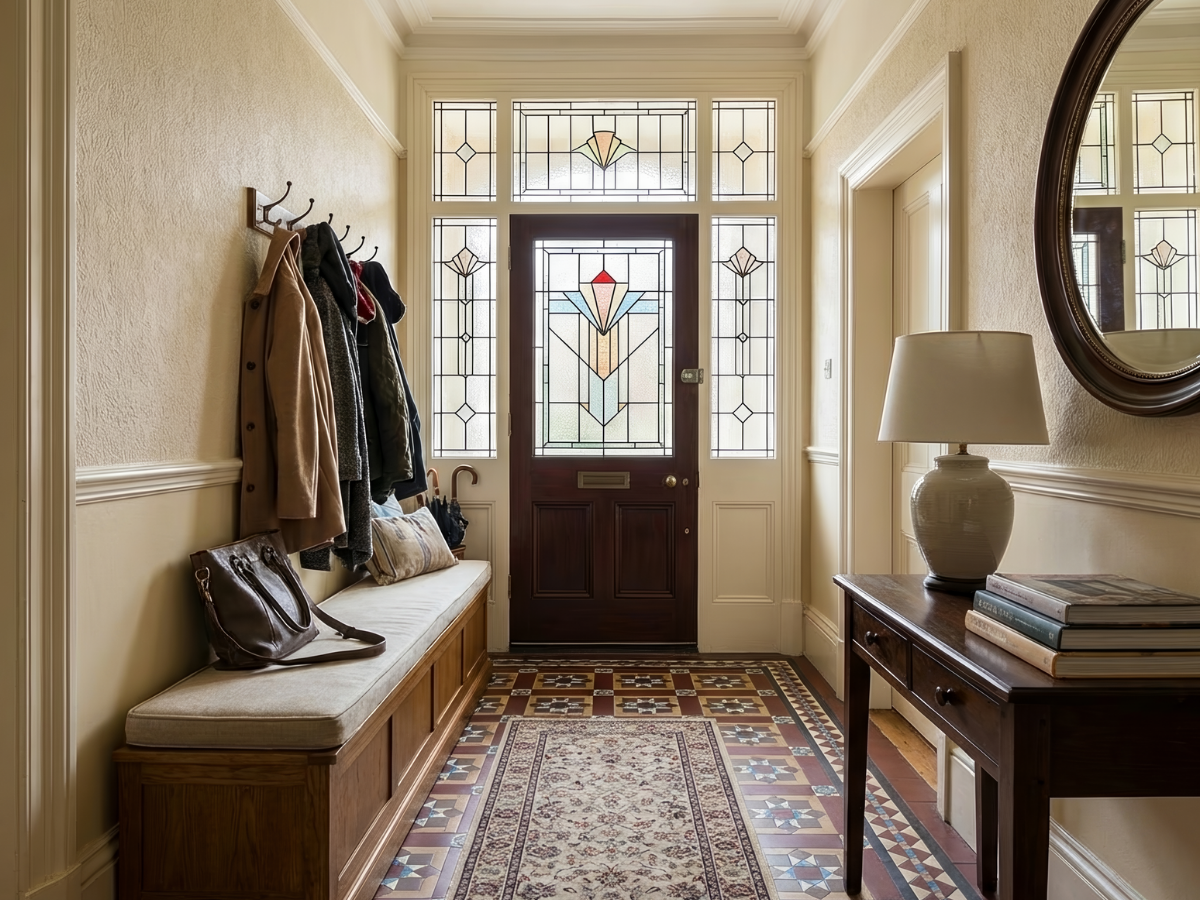 Doors and glass panels with stained glass