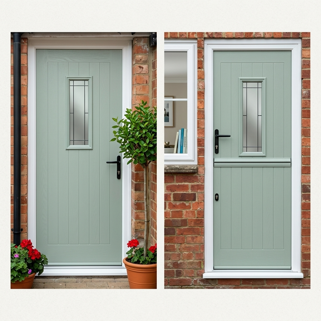 Secure composite stable back door with classic chrome hardware installed in Evesham.