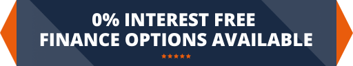 Blue and orange banner reading “0% INTEREST FREE FINANCE OPTIONS AVAILABLE”