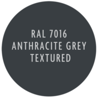 A circle with the words ral 7016 anthracite grey textured on it