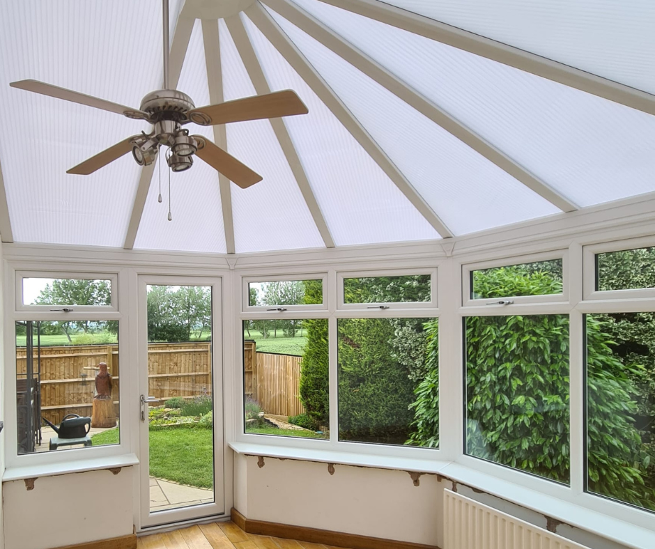 Polycarbonate roof on refurbished conservatory