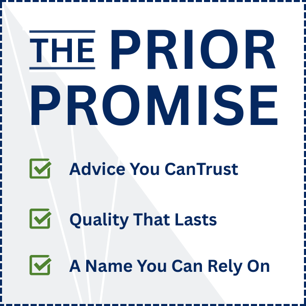 The Prior Promise logo with checkmarked claims: Advice You Can Trust, Quality That Lasts, A Name You Can Rely On