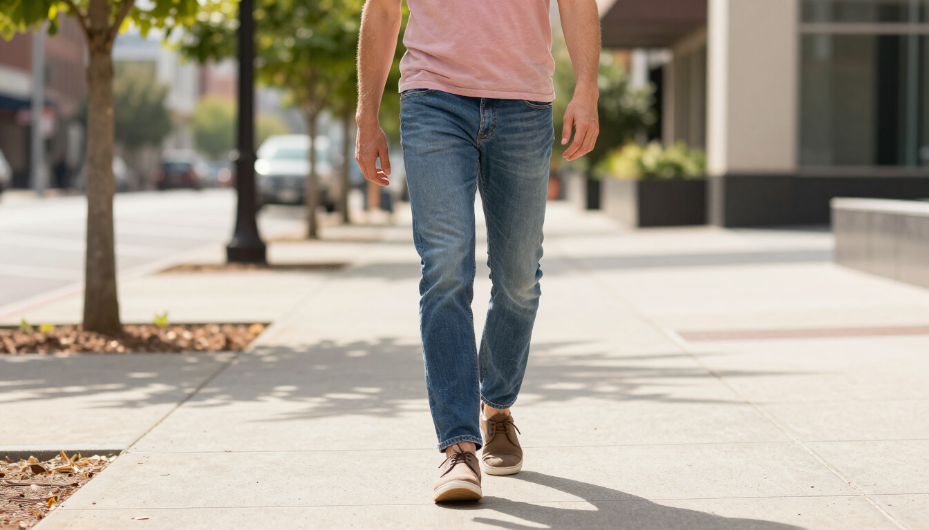 A person walking comfortably on a city path