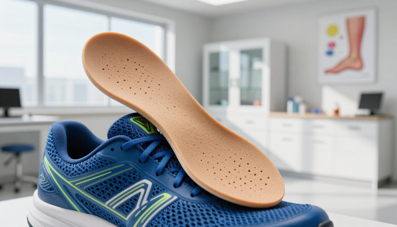 Custom orthotic insert being placed into a shoe